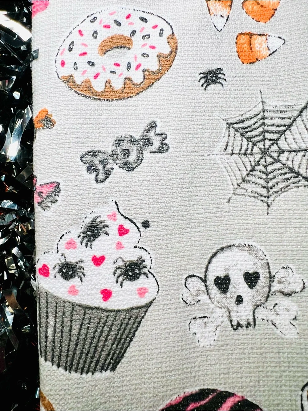2 Halloween Sweets Kitchen Towels Candy Cookie Ghost Cupcake Donuts Glittered